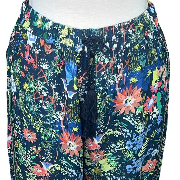 Lior Paris Floral Palazzo Pants w/Side-Seam Trim & Tie-Waist Oversized S fits M - Picture 2 of 10